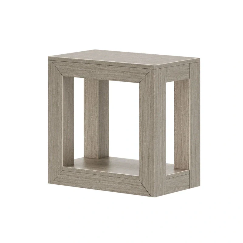 Natural Wood Rectangular Side Table with Bottom Shelf