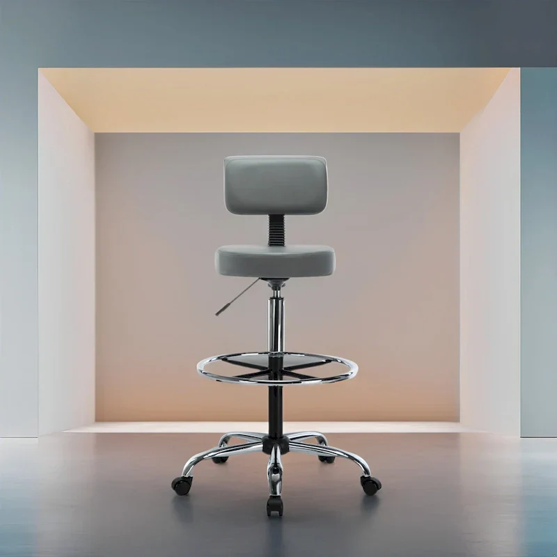 Faux Leather Drafting Stool - Height Adjustable with Backrest