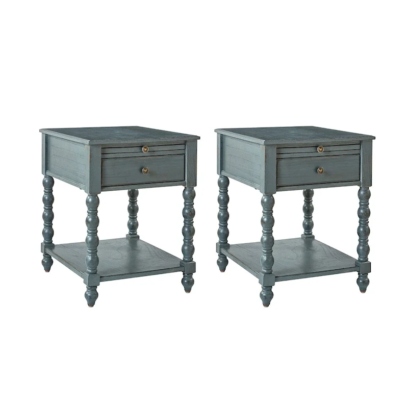 Eric Traditional 26 Tall Solid Wood End Table with USB Set of 2by