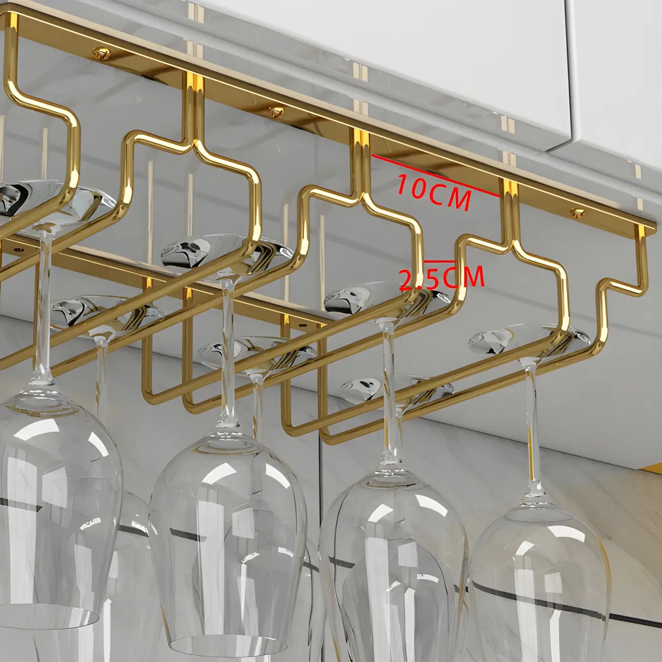 Gold Rectangular Hanging Metal Wine Glass Rack