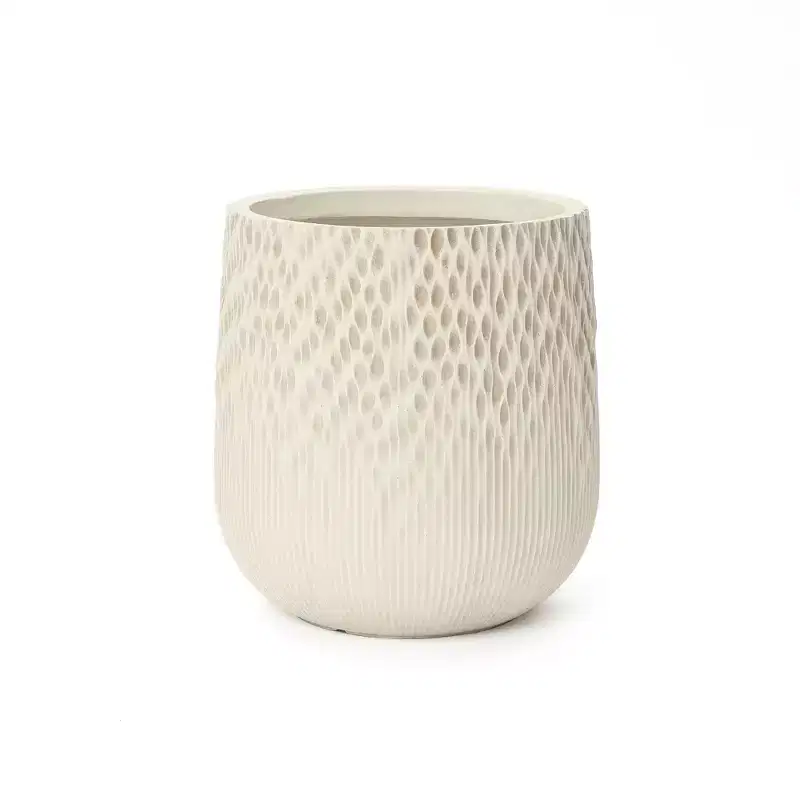 LuxenHome Antique Off-White Round Planter, Deep-to-Light Gradient Texture, Tapered Design