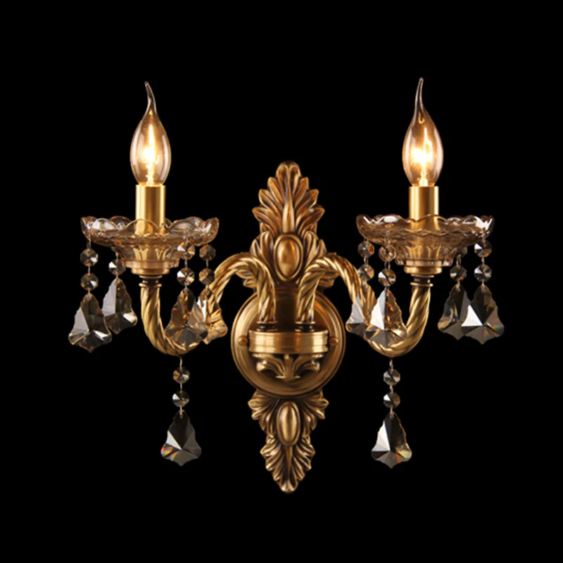 Vintage 2-Light Golden Crystal Candelabra Wall Sconce