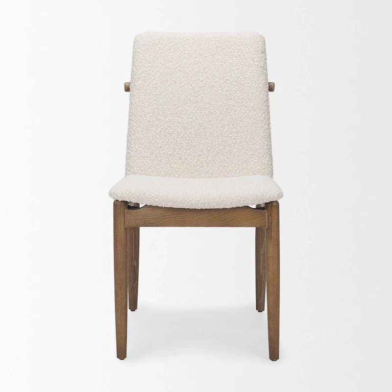 Cream Boucle Upholstered Dining Chair with Dark Brown Wood Frame