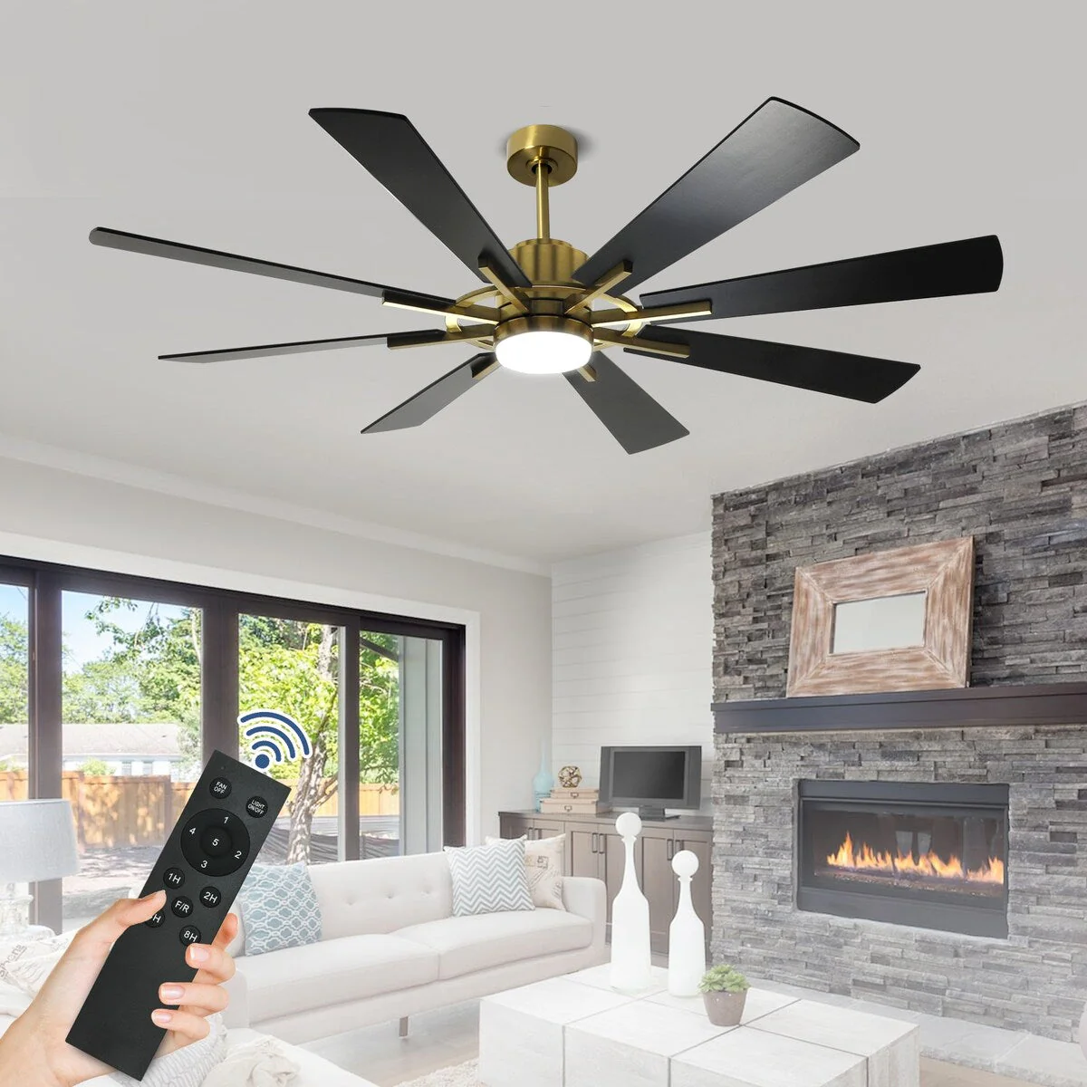 Remote Ceiling fan with Lights Large 8 Wooden Blades