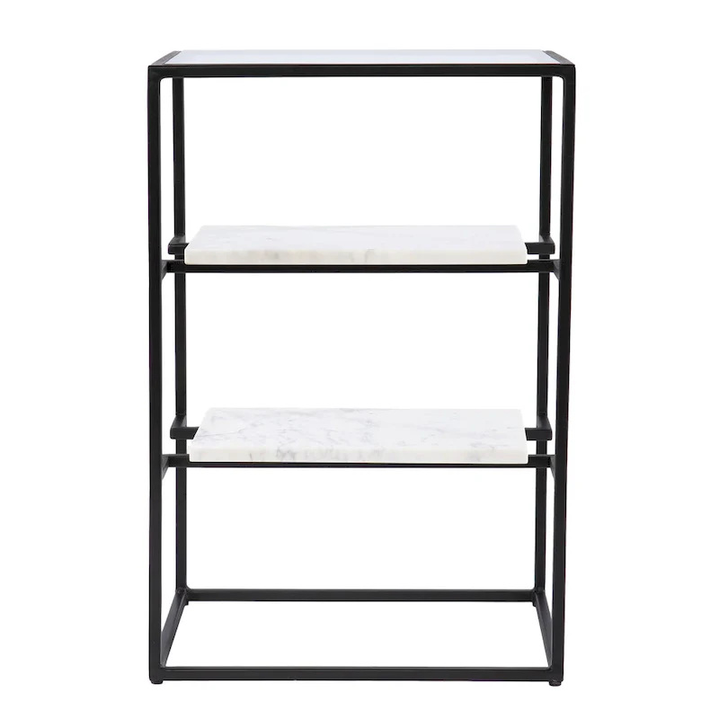 SEI Furniture Piesby Glass-Top End Table with Marble Shelving, Black/White
