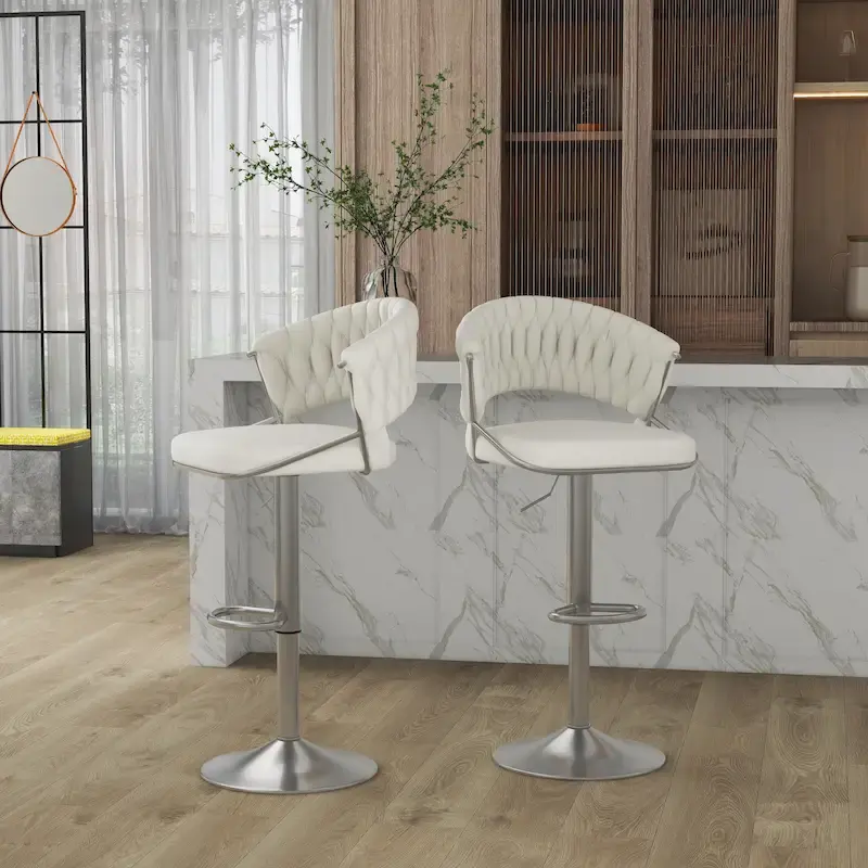 Set of 2 Bar Stool Adjustable Height with Swivel Seat