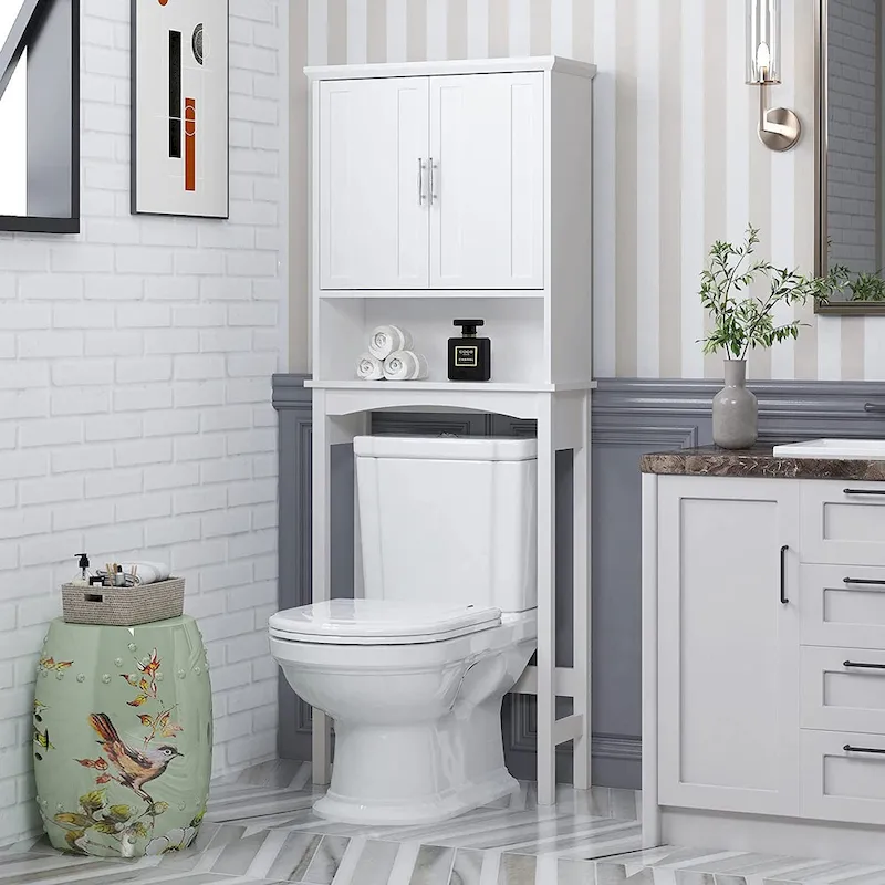Over The Toilet Storage Cabinet, Bathroom Shelf Over Toilet, Bathroom Organizer Space Saver, White