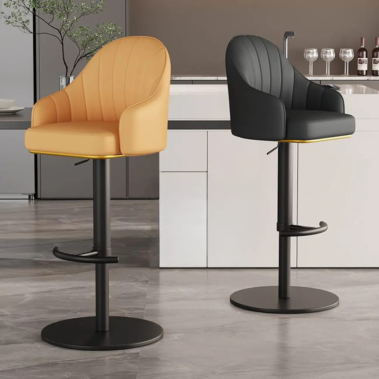 Low Back Adjustable Modern Leather Swivel Bar Stool