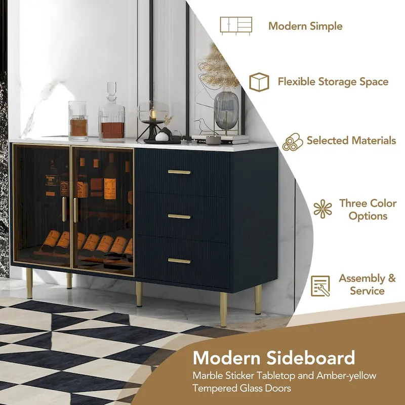 Modern Sideboard Buffet Cabinet with Gold Metal Legs