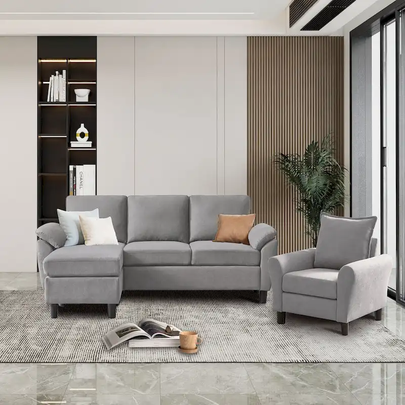 3-Piece Living Room Sectional Sofa Set with Chair and Ottoman