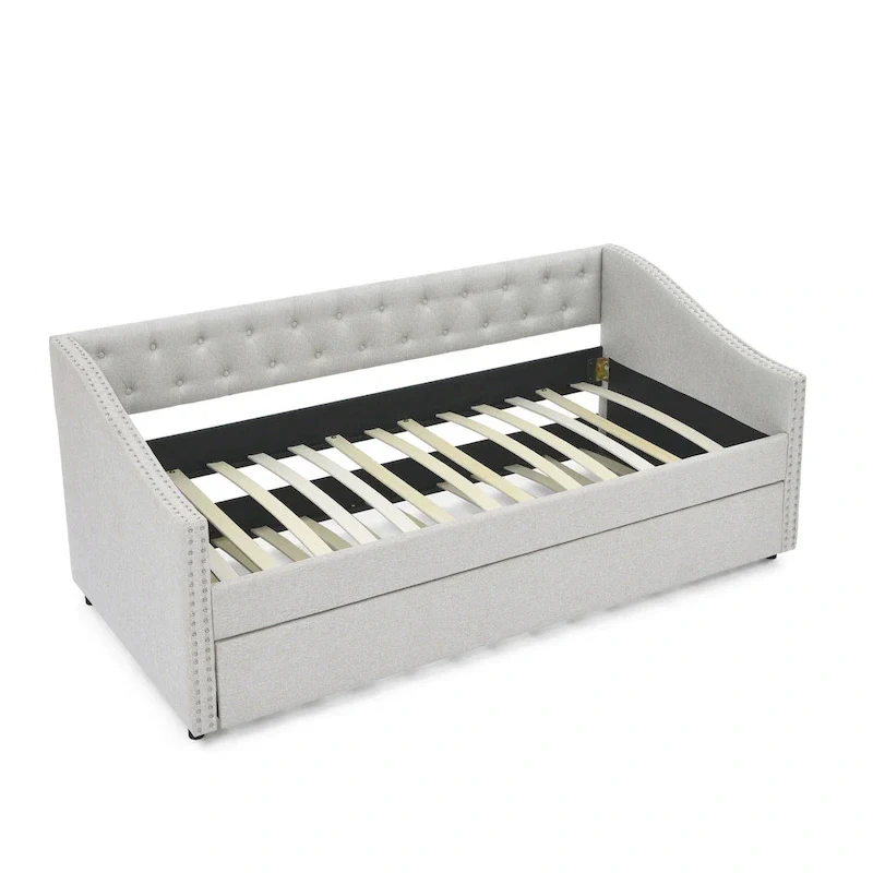 Upholstered Daybed Frame with Trundle & Tufted Backrest