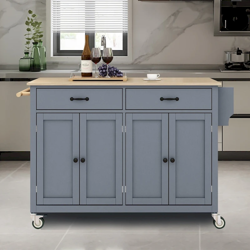 Kitchen Island Cart with Solid Wood Top