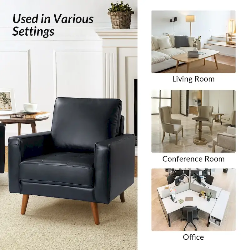 Elizabeth Mid-century Genuine Leather Arm Chair by HULALA HOME