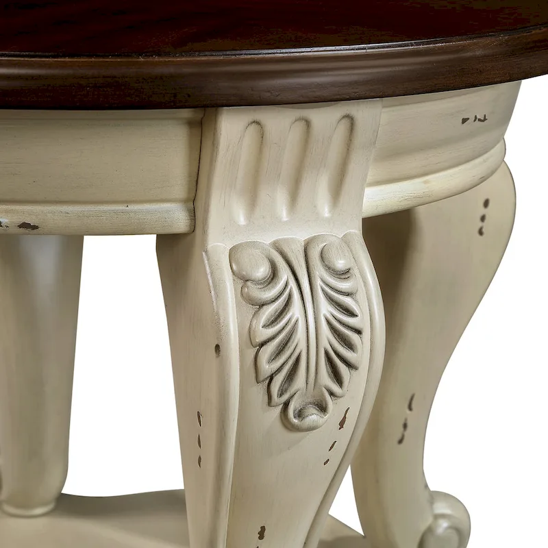 Round End Table with Lower Shelf and Cabriole Legs
