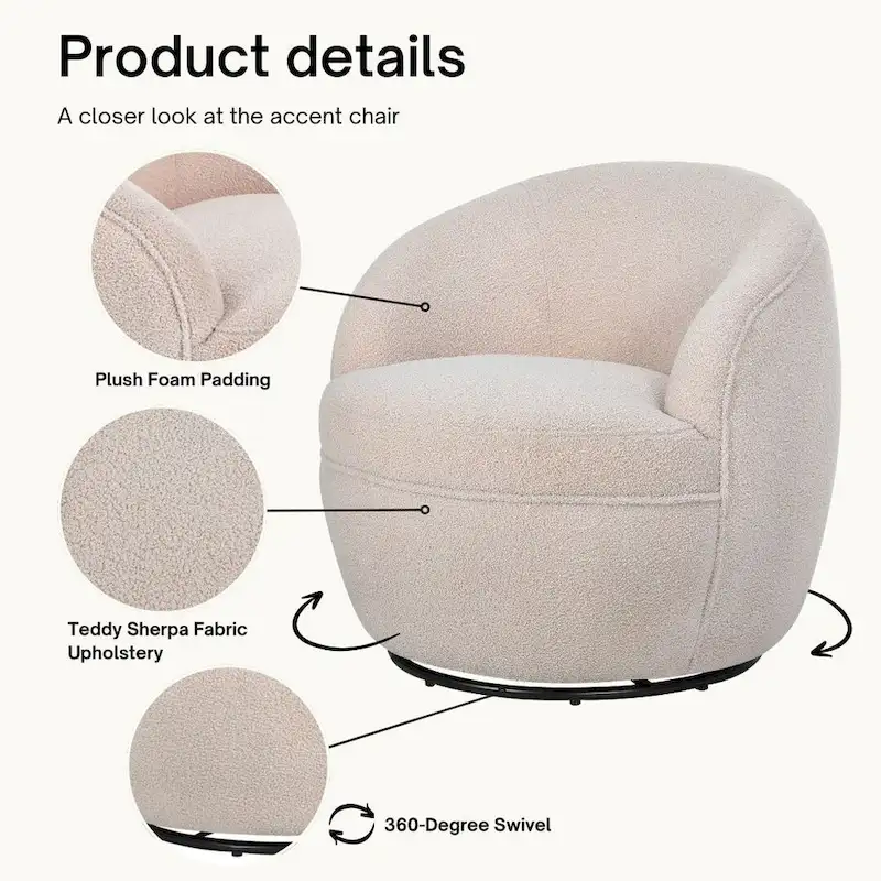 Galleria 360 Swivel Teddy Sherpa Fabric Barrel Chair