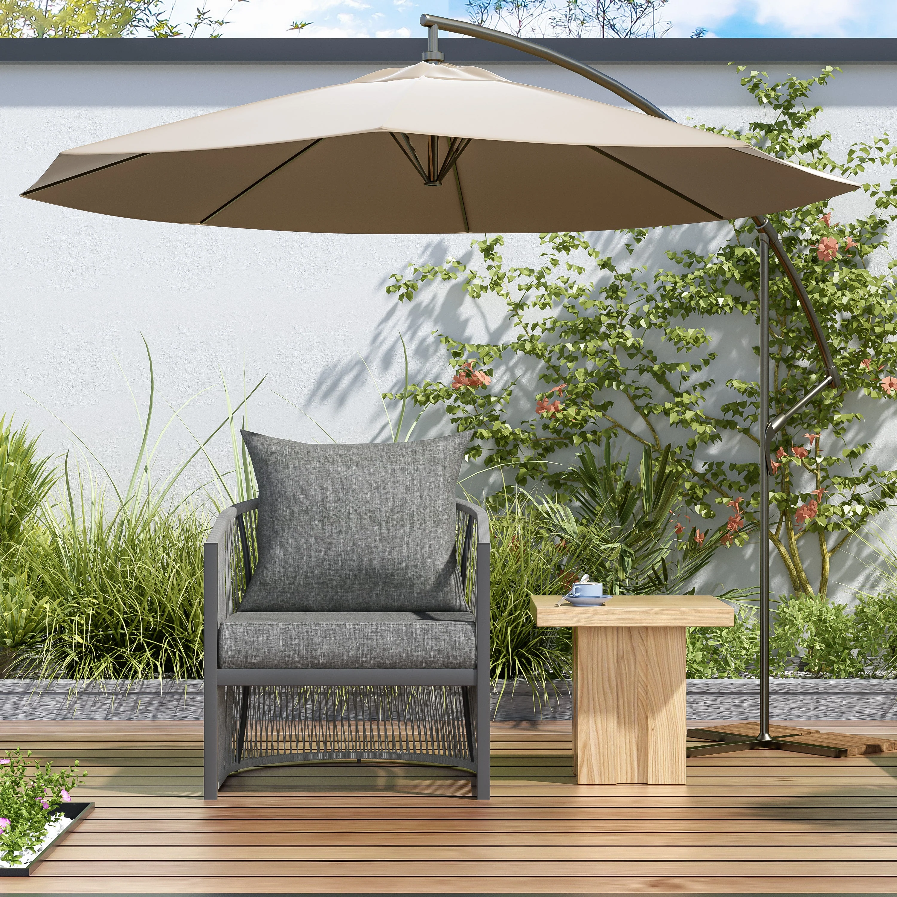 Patio Contemporary Comfort Lounge Chair with Rope Accents, Aluminum, Grey