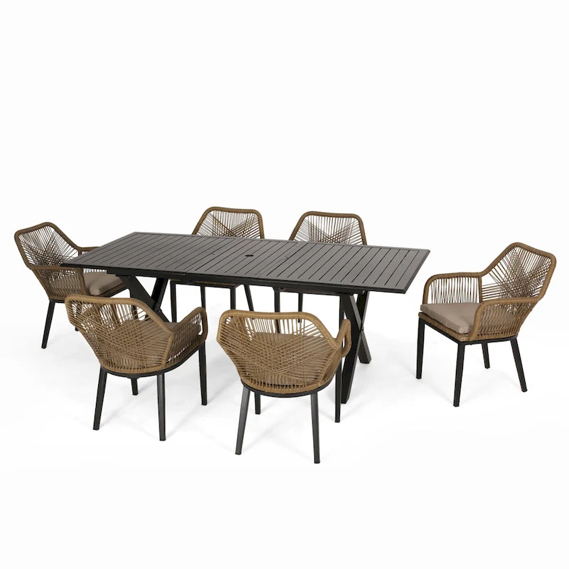 Fromberg Outdoor Wicker 7 Piece Dining Set with Cushion by Christopher Knight Home