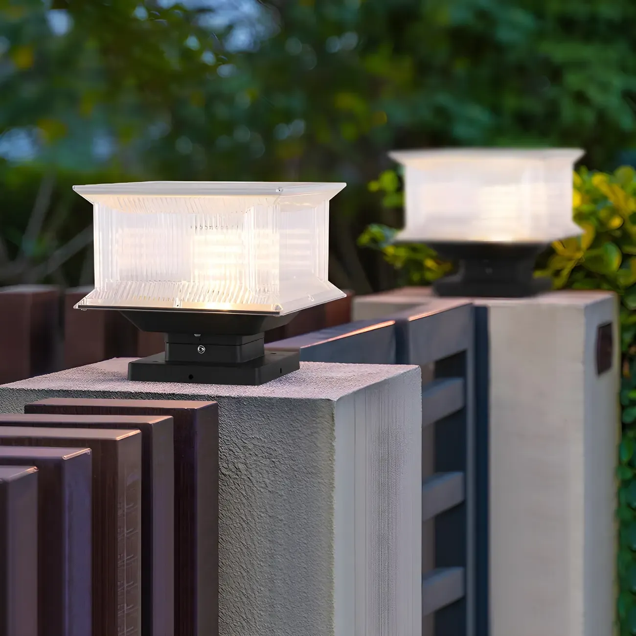 Modern Geometric Clear Shade Solar Outdoor Post Lights