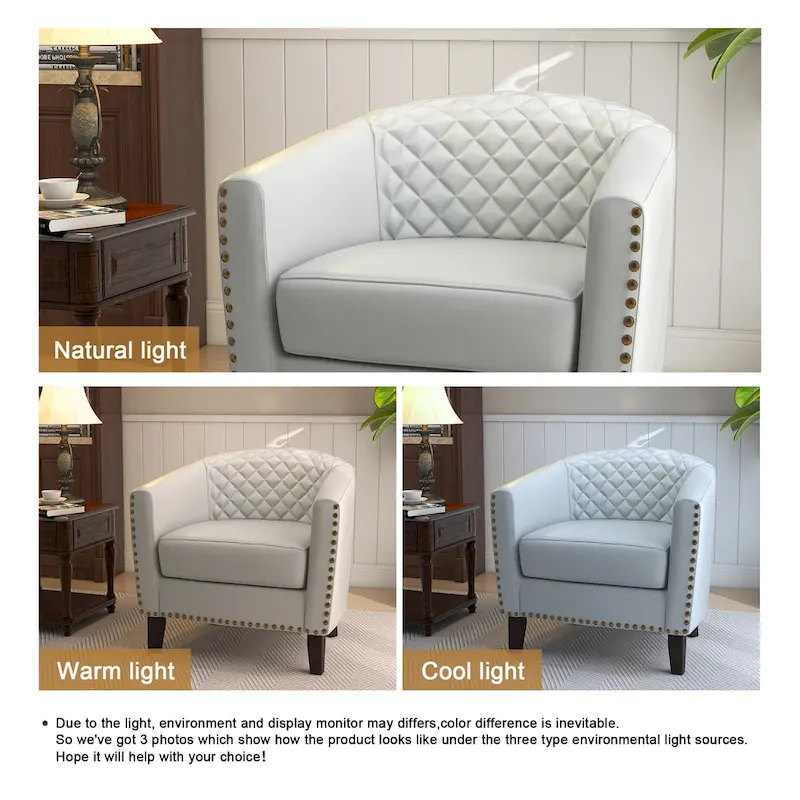 Ethan Accent Chair Barrel PU Leather with Nailhead Trim