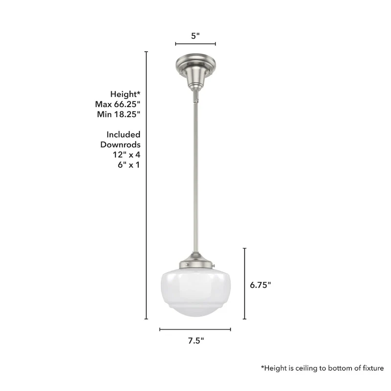 Hunter Saddle Creek 1-Light Mini Pendant / Semi-Flush Mount Ceiling Light - Kitchen Island, Dining Room, Hallway