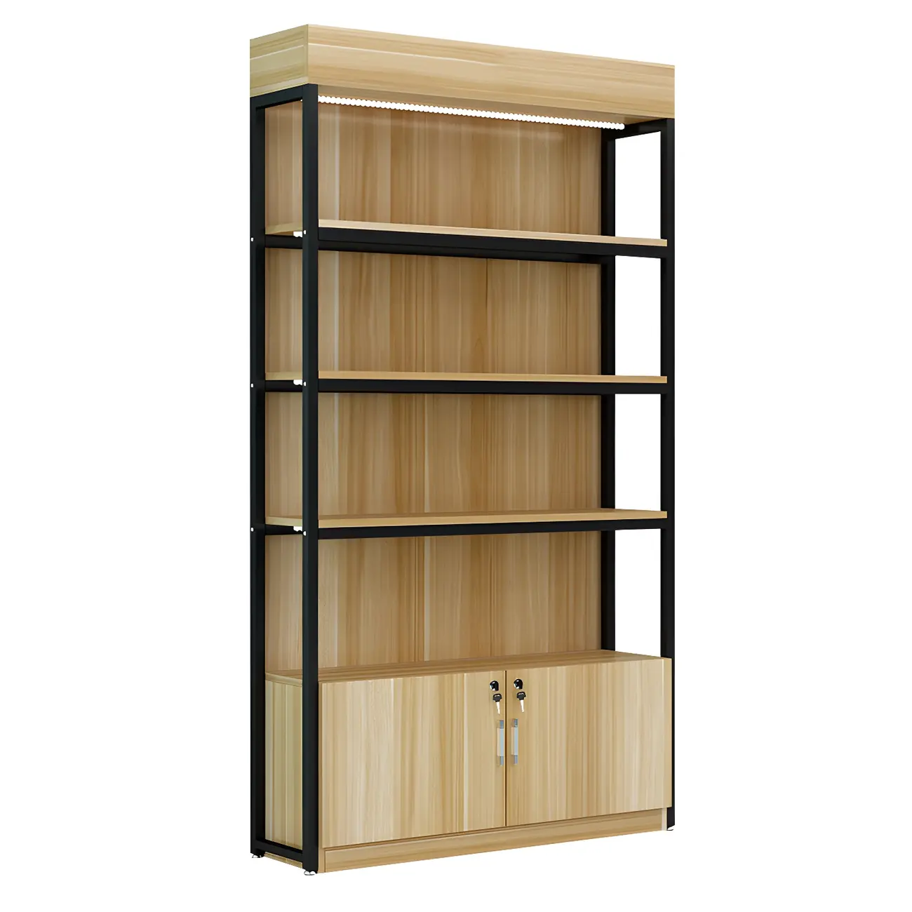 Modern Wood Open Multi-Shelf Large Display Cabinet