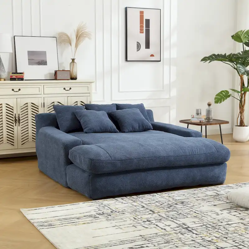 Sofa Bed 2-Seater Chenille Upholstered Deep Seat High-Resilience Foam 5 Pillows No Assembly