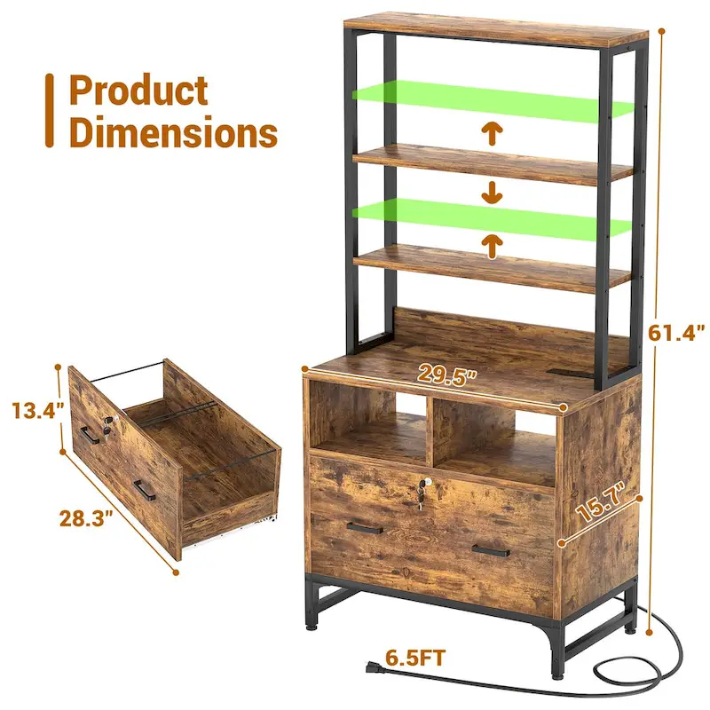 File Cabinet with Charging Station, Vertical Filing Cabinet with Lock & Large Drawer