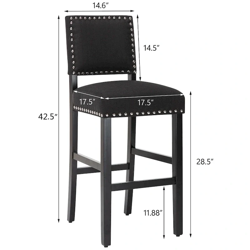 28 Inches Fabric Barstools Upholstered Bar stools Pub Chairs with Back and Silver Nailhead Trim Set of 2