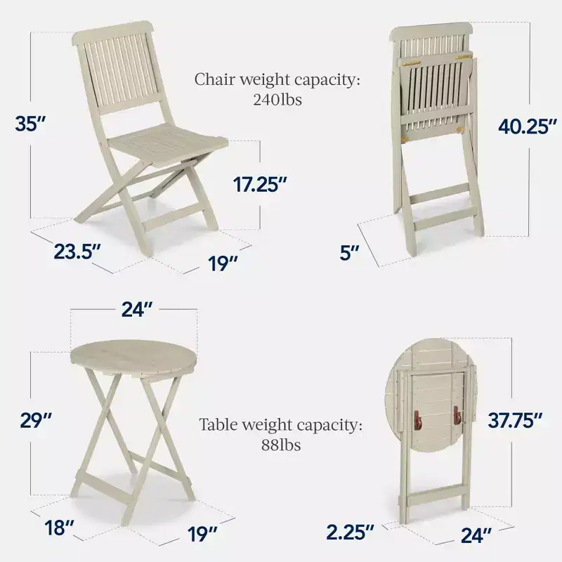Best Choice Products 3-Piece Acacia Wood Bistro Set, Folding Patio Furniture w/ 2 Chairs, Table