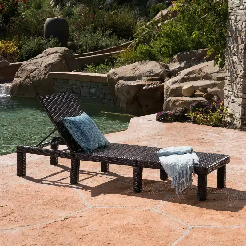 Okak HDPE Reclining Patio Chaise Lounge for Outdoor Use,Tanning Chair Outdoor Long Chiase Rattan Poolside Chair for Deck,Backyard&Pool,Gray