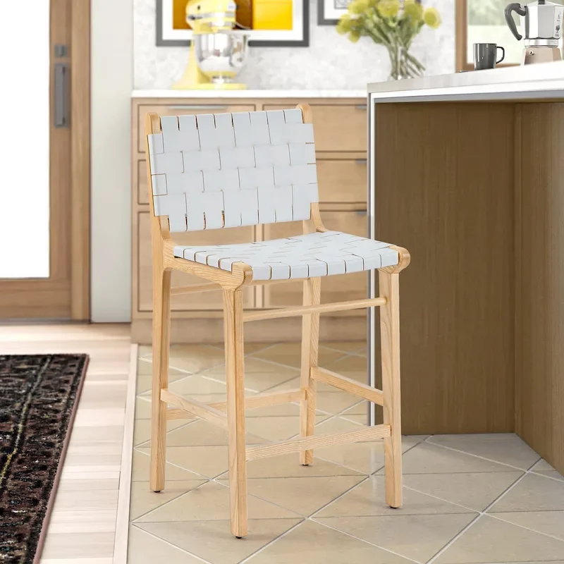 Fully Assembled Woven Leather Counter Height Bar Stools - 18.9W x 18.9D x 38.2H