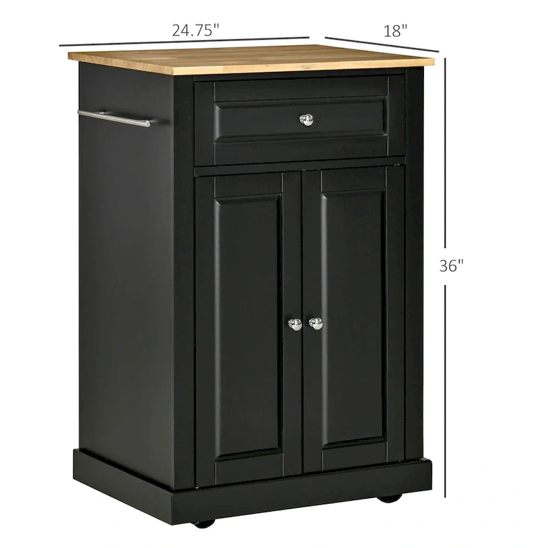 Rolling Kitchen Island Cart with Drawer and Cabinet - Black/Grey/Cream White