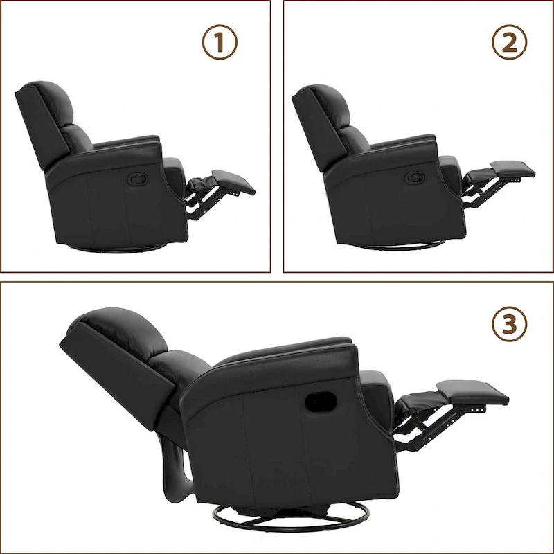 Genuine Leather Manual Rocking Recliner with 360-degree Metal Swivel Base