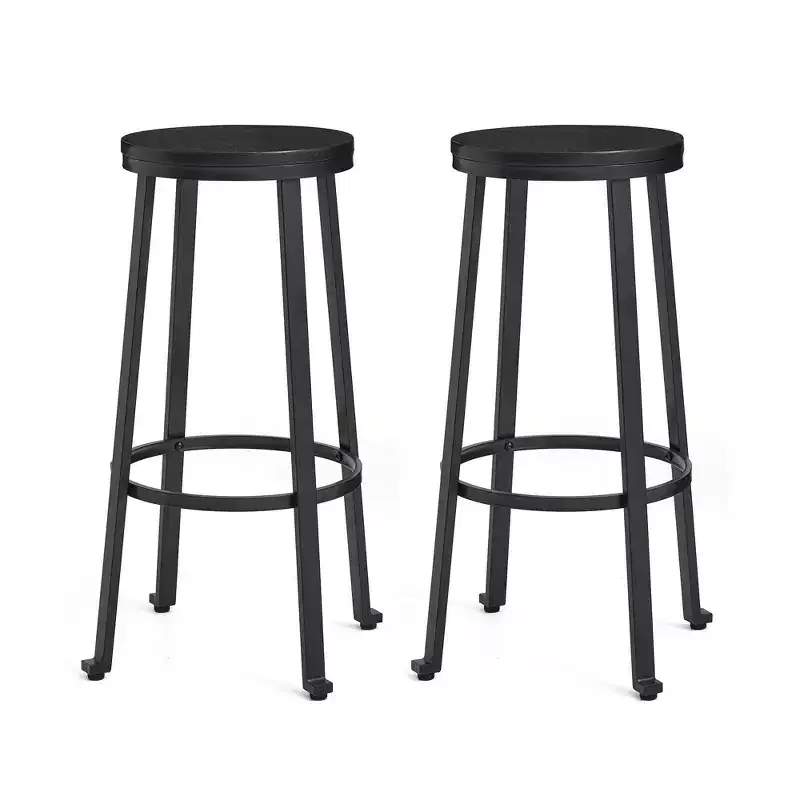 Set of 2 Steel Bar Stools with Round Elm Wood Top - Glitzhome