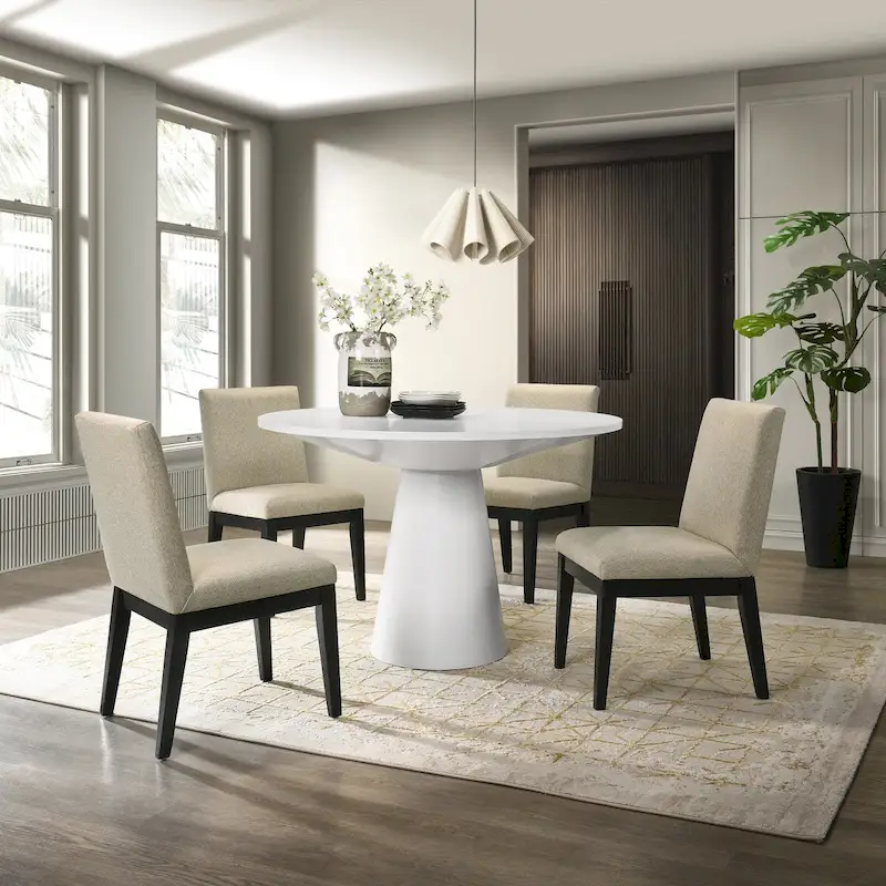 Roundhill Rocco 5-Piece 48 Pedestal Dining Set, Round Pedestal Table with 4 Chairs