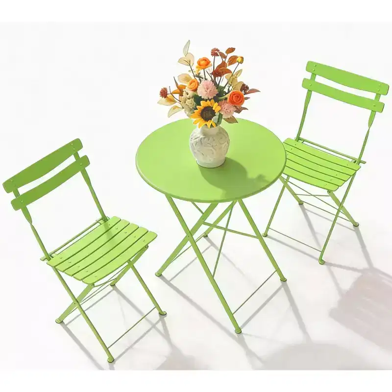 3-Piece Folding Patio Bistro Set,Metal Indoor/Outdoor Furniture Table & 2 Chairs,No Assembly Needed, Perfect for Balcony, Yard & Garden