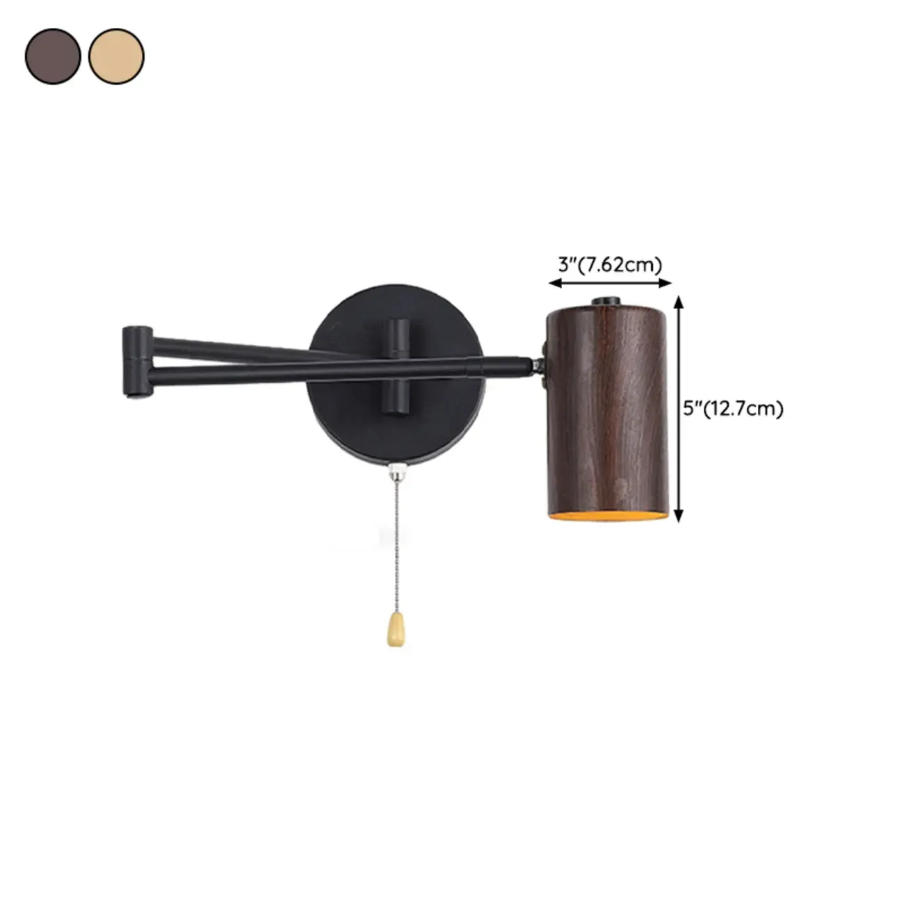 White and Black Metal Swing Arm Wall Light with Cylindrical Shade