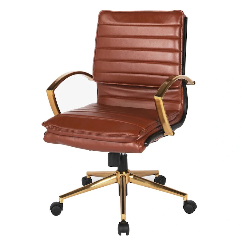 Mid-Back Faux Leather Office Chair with Gold Base