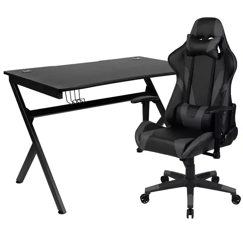 Flash Furniture Gaming Desk and Reclining Gaming Chair Set with Cup Holder, Headphone Hook & 2 Wire Management Holes