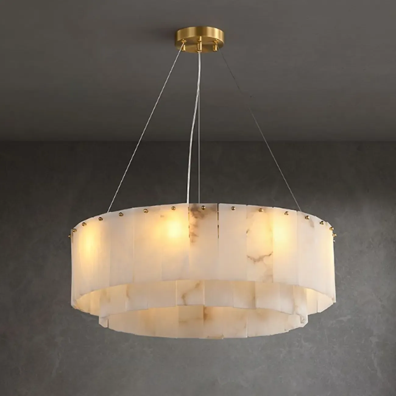 White Circular Alabaster Modern Ring Chandelier Light