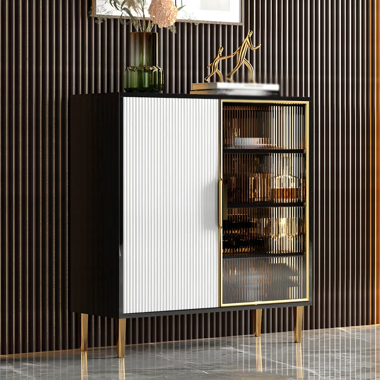 Glam High Gloss Wooden Buffet Sideboard with Cabinets