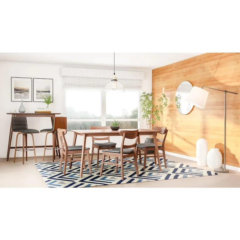 Mid-Century 5-Piece Dining Set, Walnut & Oak Finish, Upholstered Chairs