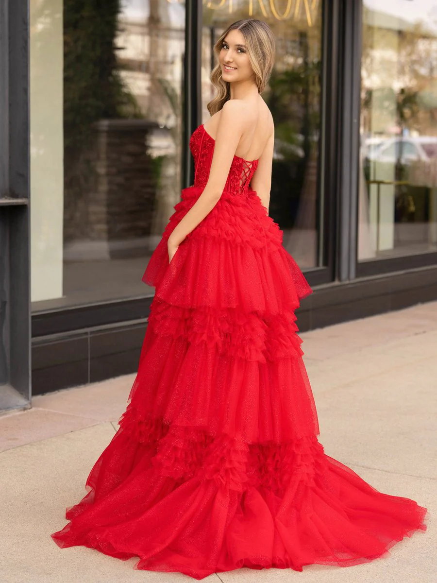 A-Line Sweetheart Tiered Long Tulle Prom Dress