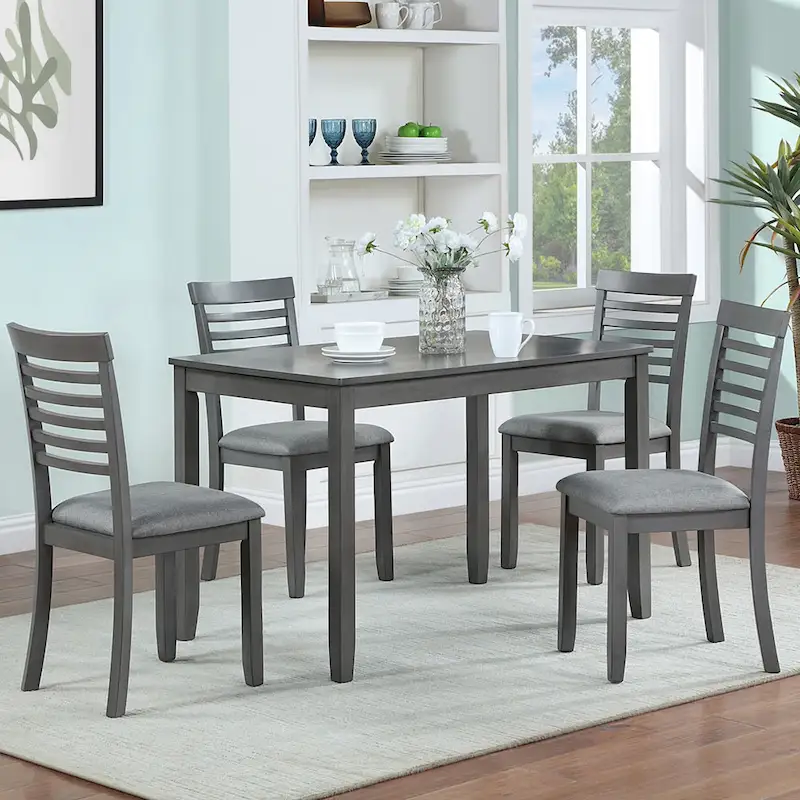 Modern 5-Piece Dining Set with Rectangular Wooden Table & 4 Ladder Back Chairs