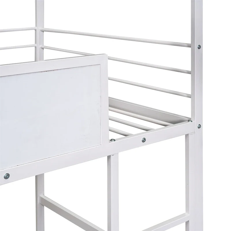 Merax Metal Twin House Loft Bed with Two-sided writable Wooden Board, Slide