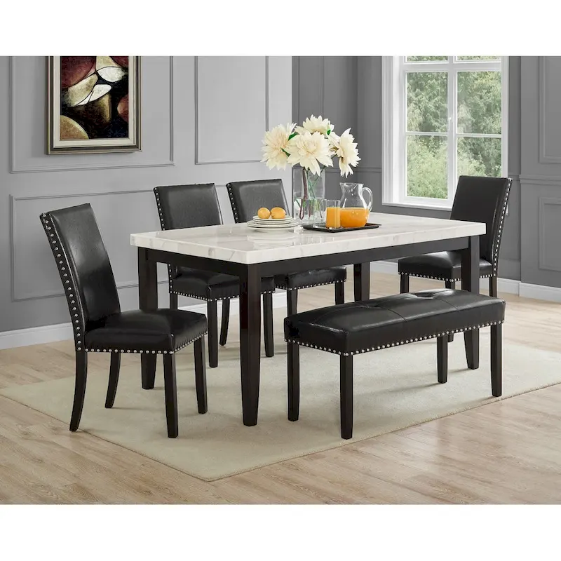 Black Ebony & White Marble Dining Set, Seats 4–6