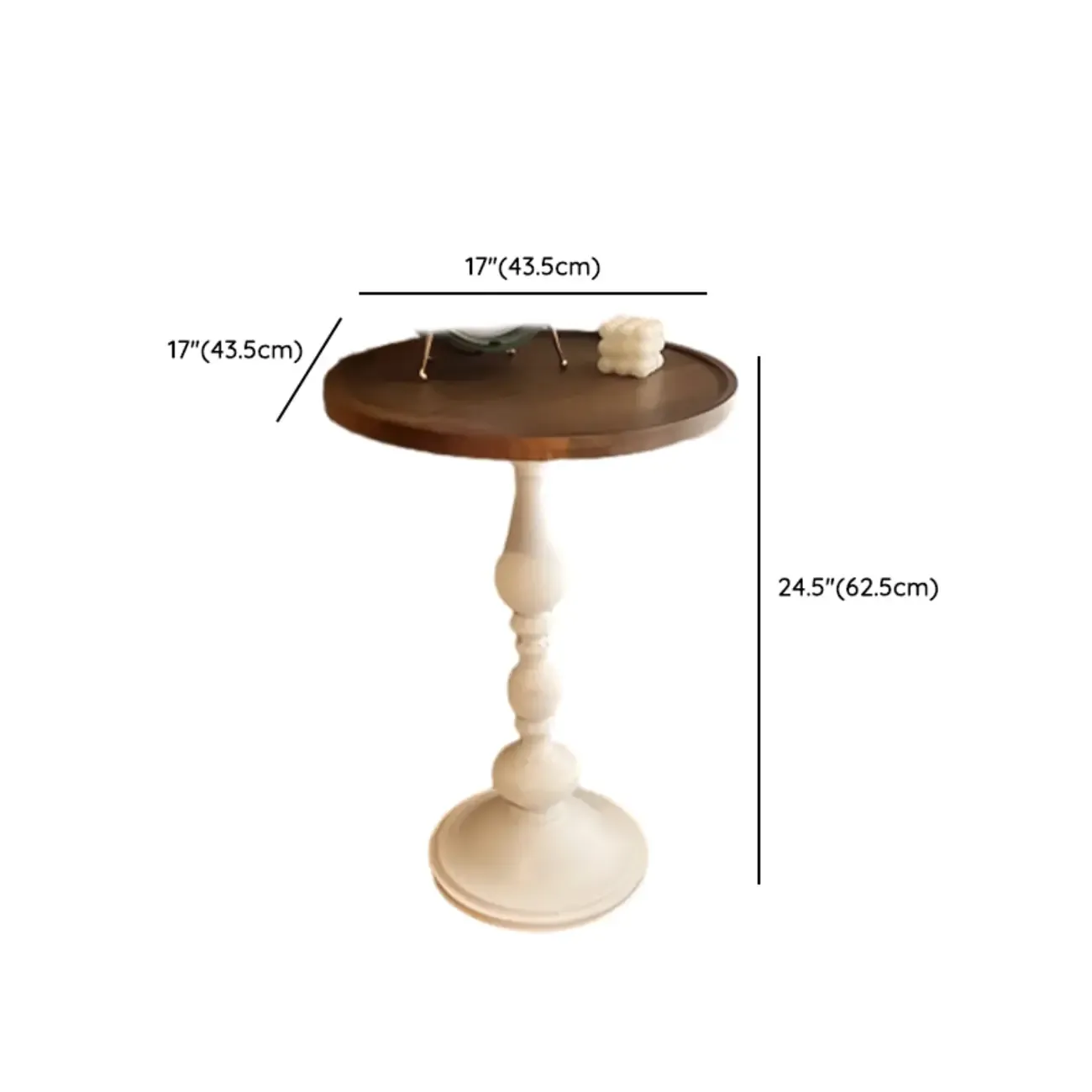 Classic Brown-White Wood Round Pedestal Chairside Table