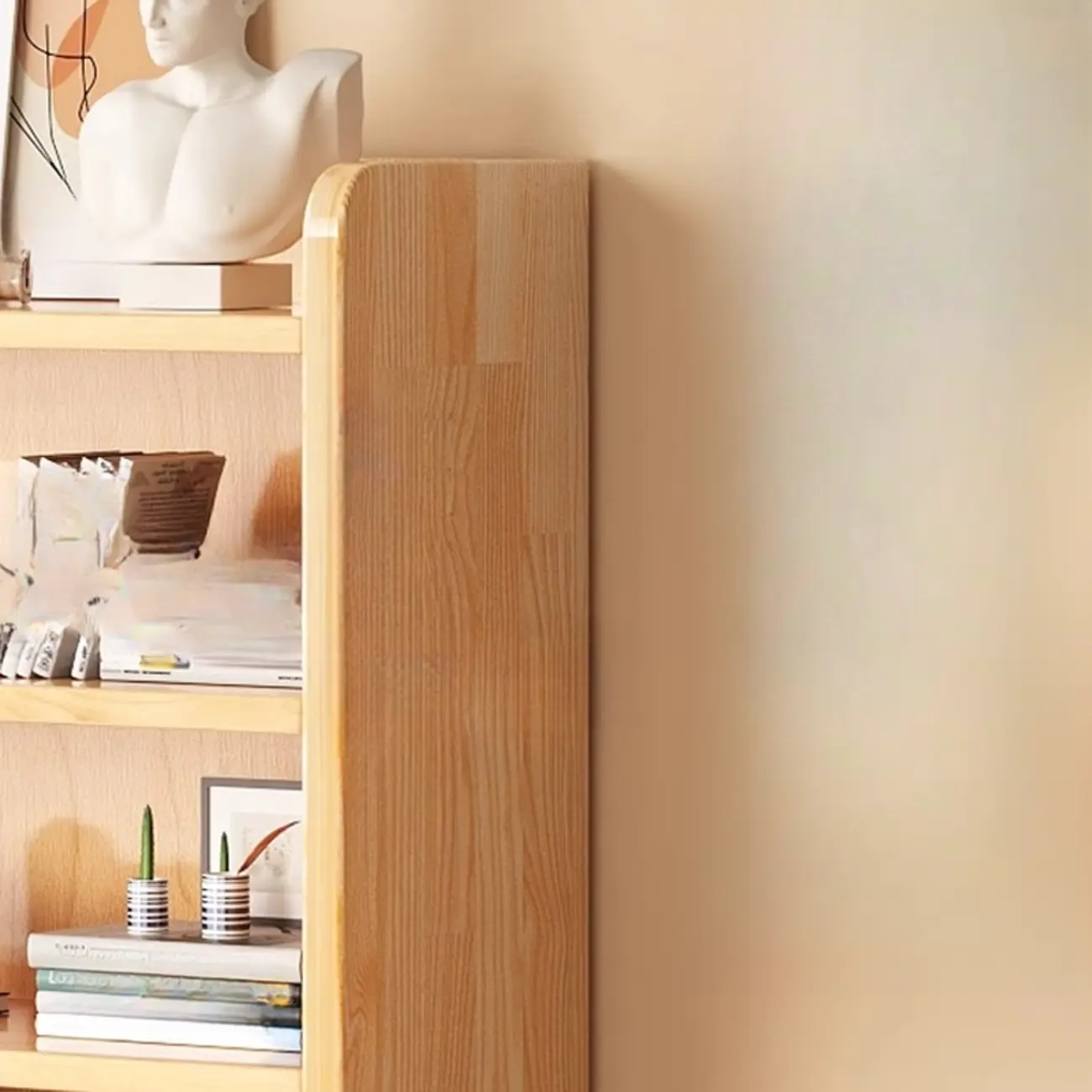 Narrow Vertical Modern Wooden Bookcase in Natural Finish
