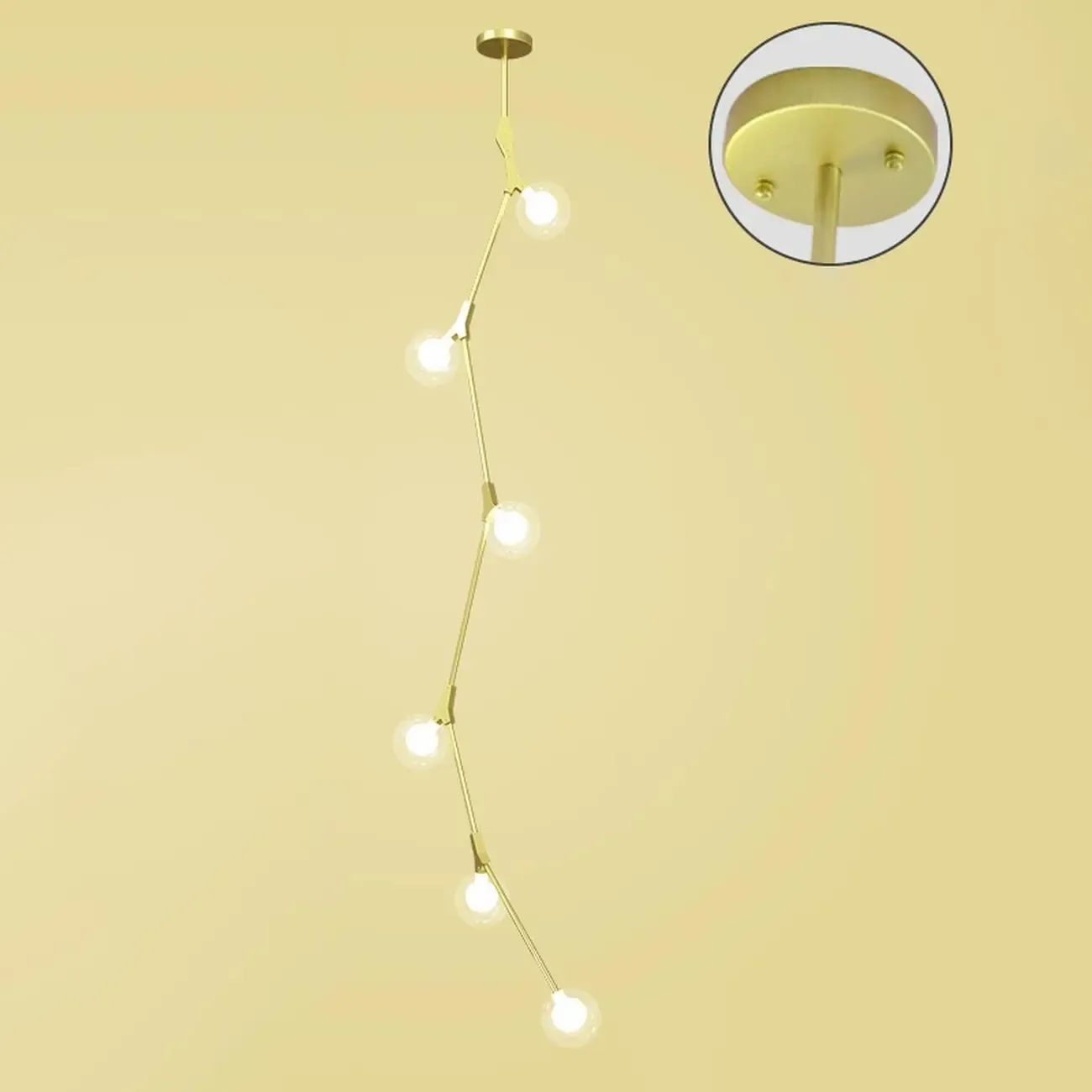 Modern Gold Branch Globe Glass Downrod Stairwell Chandelier