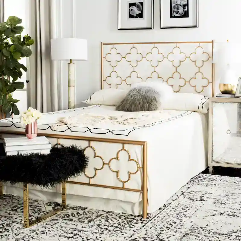 Lattice Metal Bed Frame with Decorative Headboard & Footboard, Vintage Style Platform Bed